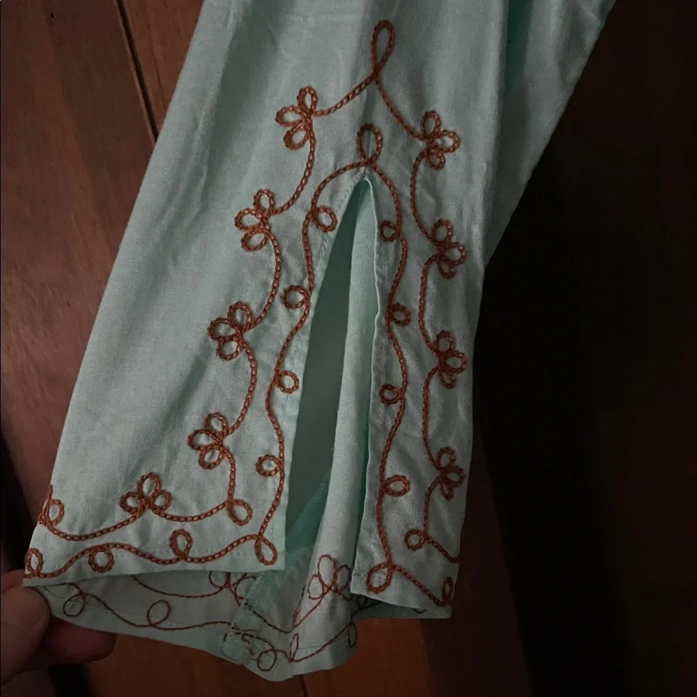 Moda International Turquoise Boho Dress with Brown Embroidery - Picture 4 of 7